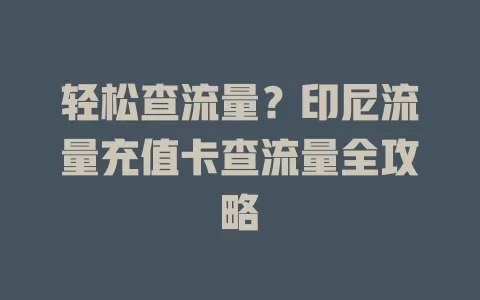 轻松查流量？印尼流量充值卡查流量全攻略