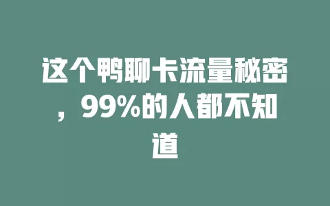 这个鸭聊卡流量秘密，99%的人都不知道