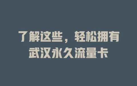 了解这些，轻松拥有武汉永久流量卡