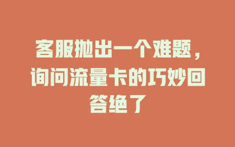 客服抛出一个难题，询问流量卡的巧妙回答绝了