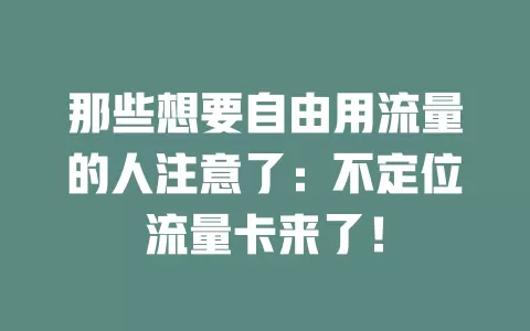 那些想要自由用流量的人注意了：不定位流量卡来了！