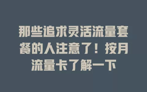那些追求灵活流量套餐的人注意了！按月流量卡了解一下