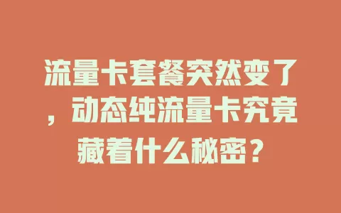 流量卡套餐突然变了，动态纯流量卡究竟藏着什么秘密？