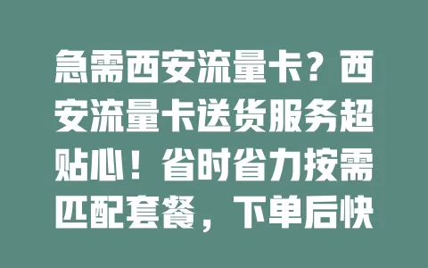 急需西安流量卡？西安流量卡送货服务超贴心！省时省力按需匹配套餐，下单后快速配送，上网无忧随时畅享网络生活