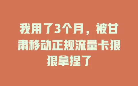 我用了3个月，被甘肃移动正规流量卡狠狠拿捏了