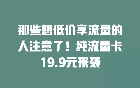 那些想低价享流量的人注意了！纯流量卡19.9元来袭