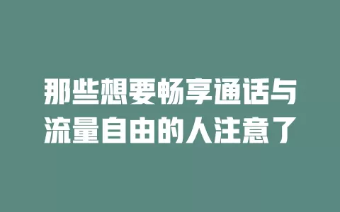 那些想要畅享通话与流量自由的人注意了