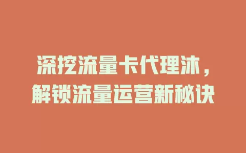 深挖流量卡代理沐，解锁流量运营新秘诀