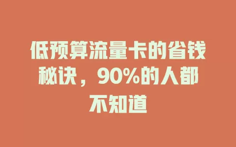 低预算流量卡的省钱秘诀，90%的人都不知道