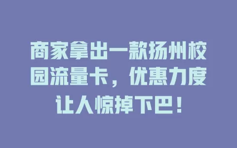 商家拿出一款扬州校园流量卡，优惠力度让人惊掉下巴！