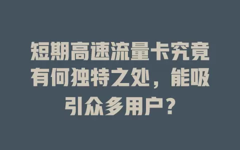 短期高速流量卡究竟有何独特之处，能吸引众多用户？