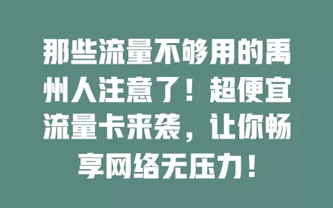 那些流量不够用的禹州人注意了！超便宜流量卡来袭，让你畅享网络无压力！