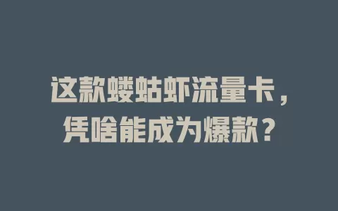 这款蝼蛄虾流量卡，凭啥能成为爆款？