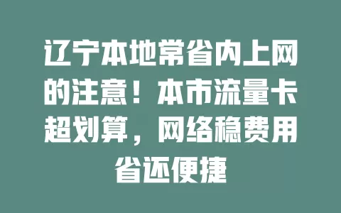 辽宁本地常省内上网的注意！本市流量卡超划算，网络稳费用省还便捷