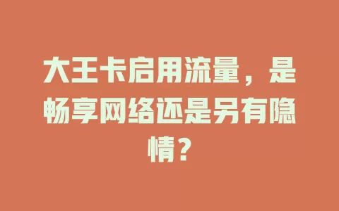 大王卡启用流量，是畅享网络还是另有隐情？