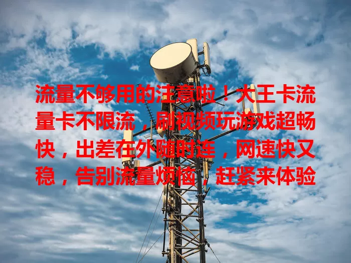 流量不够用的注意啦！大王卡流量卡不限流，刷视频玩游戏超畅快，出差在外随时连，网速快又稳，告别流量烦恼，赶紧来体验不限流的畅快网络之旅