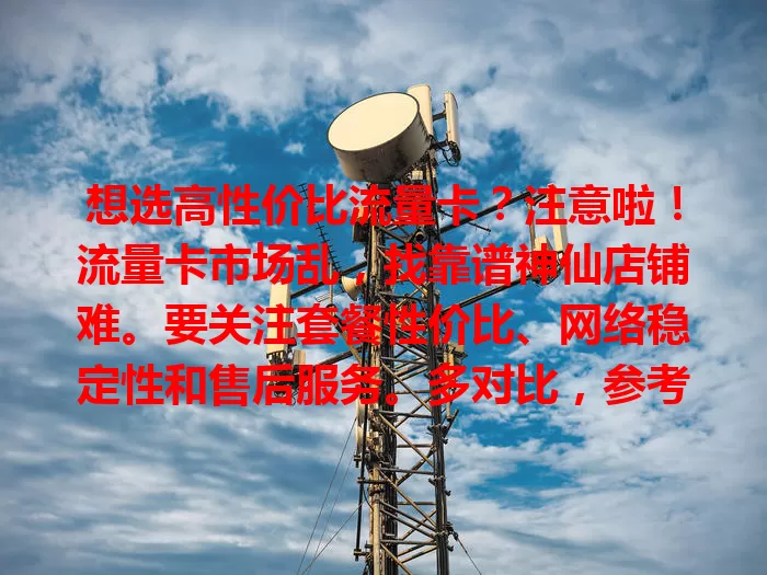 想选高性价比流量卡？注意啦！流量卡市场乱，找靠谱神仙店铺难。要关注套餐性价比、网络稳定性和售后服务。多对比，参考用户评价，精准找到神仙店铺流量卡，享优质上网服务