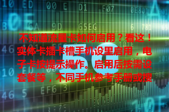 不知道流量卡如何启用？看这！实体卡插卡槽手机设里启用，电子卡按提示操作。启用后按需设套餐等，不同手机参考手册或搜教程，定期查流量防超支，轻松启用享便捷。