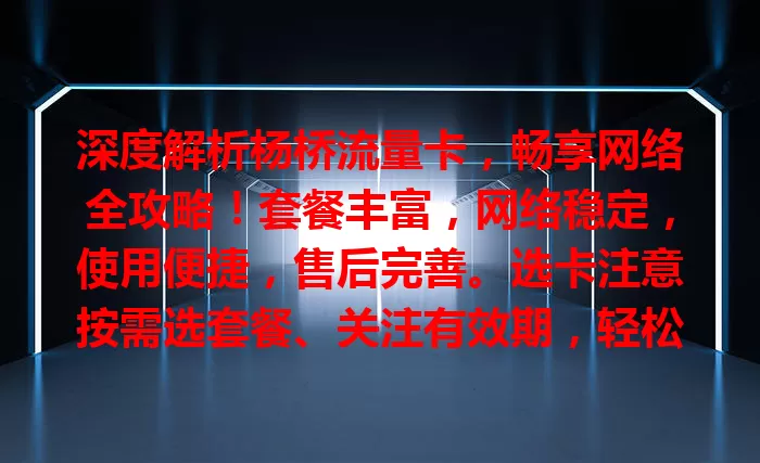 深度解析杨桥流量卡，畅享网络全攻略！套餐丰富，网络稳定，使用便捷，售后完善。选卡注意按需选套餐、关注有效期，轻松享受网络便利！