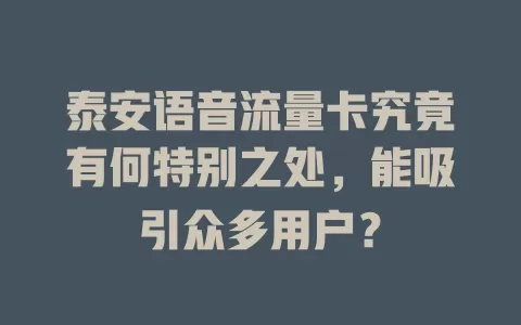 泰安语音流量卡究竟有何特别之处，能吸引众多用户？