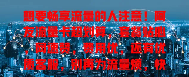 想要畅享流量的人注意！阿友流量卡超划算，套餐贴心，网速赞，费用优，还有优质客服，别再为流量烦，快来体验！