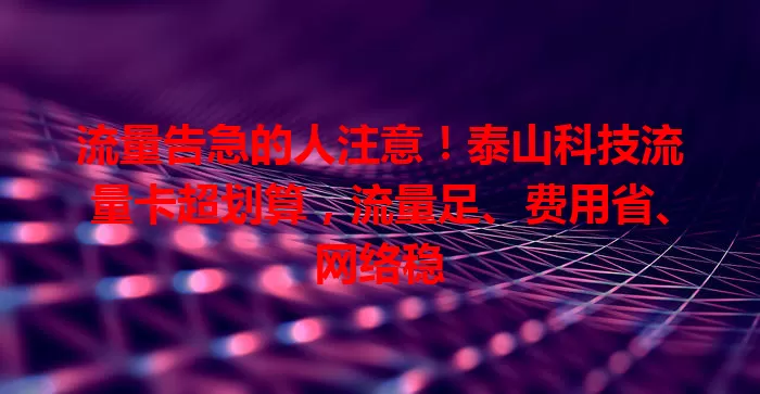 流量告急的人注意！泰山科技流量卡超划算，流量足、费用省、网络稳