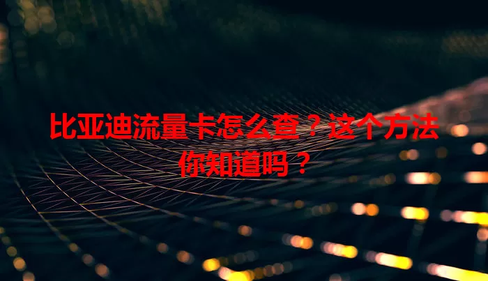 比亚迪流量卡怎么查？这个方法你知道吗？