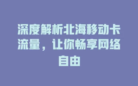深度解析北海移动卡流量，让你畅享网络自由