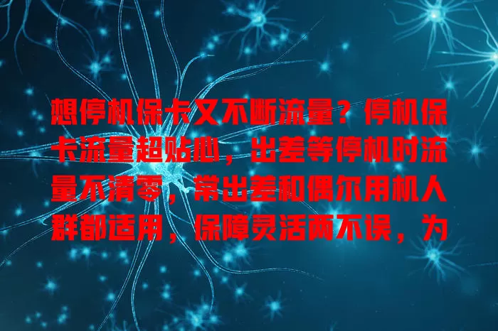想停机保卡又不断流量？停机保卡流量超贴心，出差等停机时流量不清零，常出差和偶尔用机人群都适用，保障灵活两不误，为手机流量保驾护航