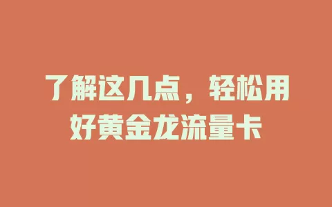 了解这几点，轻松用好黄金龙流量卡