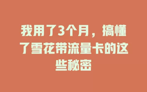 我用了3个月，搞懂了雪花带流量卡的这些秘密