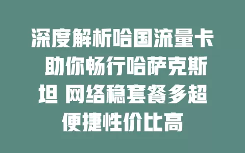 深度解析哈国流量卡 助你畅行哈萨克斯坦 网络稳套餐多超便捷性价比高