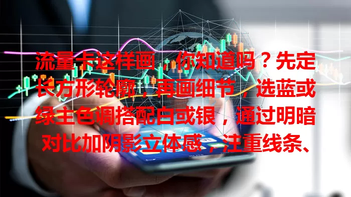 流量卡这样画，你知道吗？先定长方形轮廓，再画细节，选蓝或绿主色调搭配白或银，通过明暗对比加阴影立体感，注重线条、细节与颜色搭配，掌握技巧为创作添彩