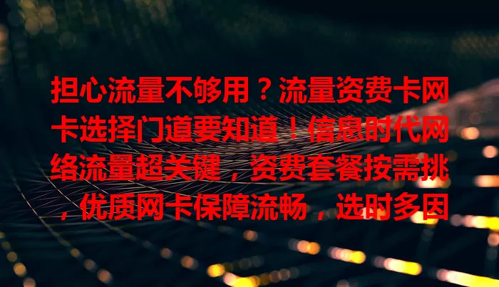 担心流量不够用？流量资费卡网卡选择门道要知道！信息时代网络流量超关键，资费套餐按需挑，优质网卡保障流畅，选时多因素考量，选对才能畅享网络精彩！