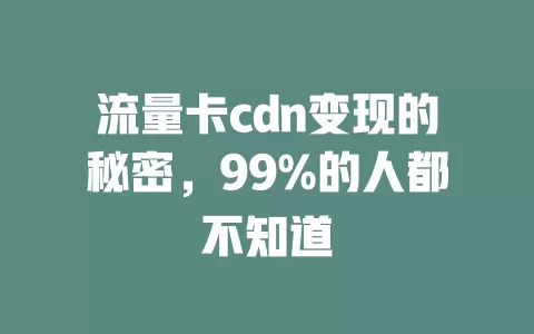流量卡cdn变现的秘密，99%的人都不知道