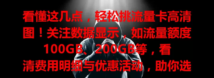 看懂这几点，轻松挑流量卡高清图！关注数据显示，如流量额度100GB、200GB等，看清费用明细与优惠活动，助你选到适合的流量卡，畅享网络便利