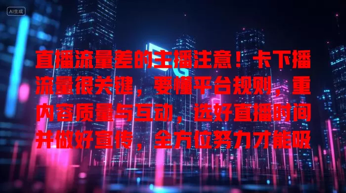 直播流量差的主播注意！卡下播流量很关键，要懂平台规则，重内容质量与互动，选好直播时间并做好宣传，全方位努力才能吸引更多流量实现梦想
