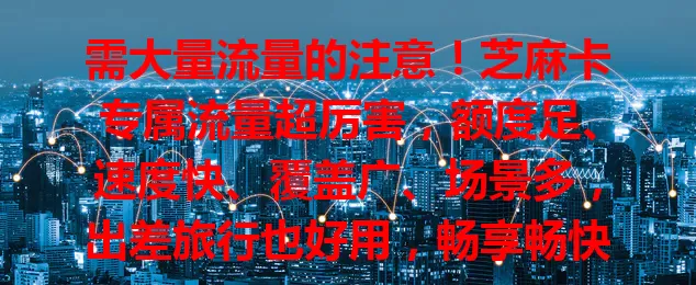 需大量流量的注意！芝麻卡专属流量超厉害，额度足、速度快、覆盖广、场景多，出差旅行也好用，畅享畅快网络体验