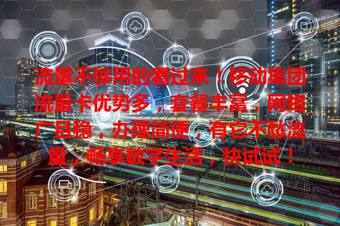 流量不够用的看过来！移动集团流量卡优势多，套餐丰富，网络广且稳，办理简便，有它不愁流量，畅享数字生活，快试试！