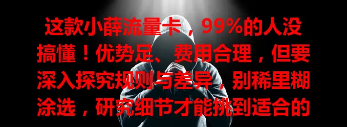 这款小薛流量卡，99%的人没搞懂！优势足、费用合理，但要深入探究规则与差异，别稀里糊涂选，研究细节才能挑到适合的，让网络生活更顺畅