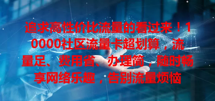 追求高性价比流量的看过来！10000社区流量卡超划算，流量足、费用省、办理简，随时畅享网络乐趣，告别流量烦恼
