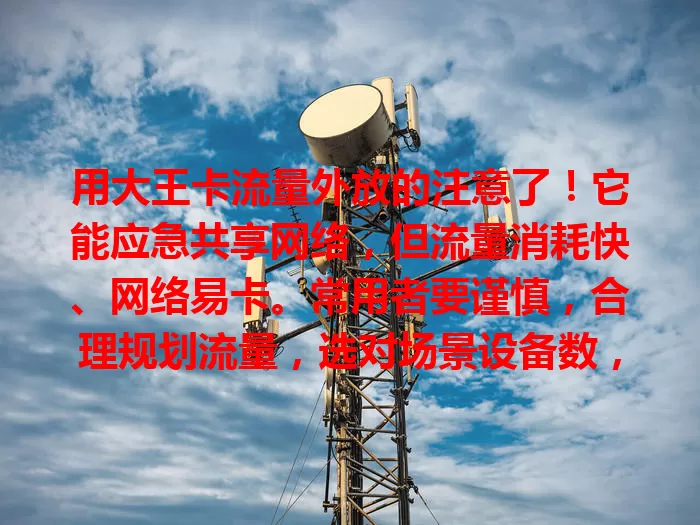 用大王卡流量外放的注意了！它能应急共享网络，但流量消耗快、网络易卡。常用者要谨慎，合理规划流量，选对场景设备数，享受便利同时应对问题
