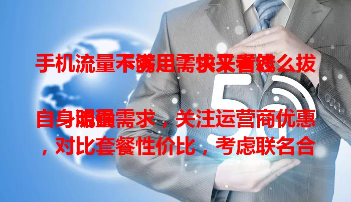手机流量不够用？快来看怎么拔流量卡满足需求又省钱

明确自身流量需求，关注运营商优惠，对比套餐性价比，考虑联名合作套餐，综合多因素，轻松拔出合适流量卡，畅游数字世界