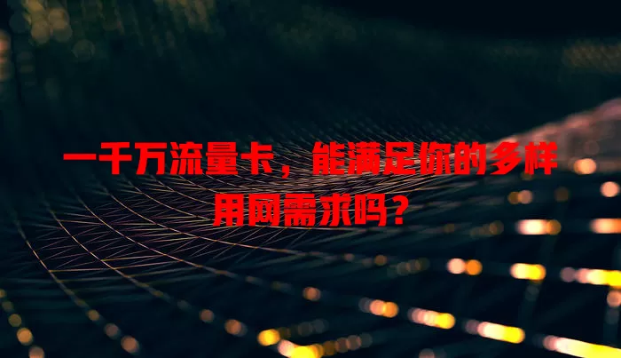 一千万流量卡，能满足你的多样用网需求吗？