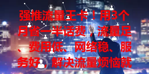强推流量王卡！用3个月省一半话费，流量足、费用低、网络稳、服务好，解决流量烦恼就选它
