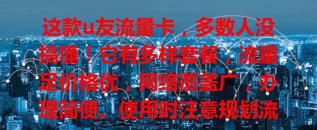 这款u友流量卡，多数人没搞懂！它有多样套餐，流量足价格优，网络覆盖广，办理简便。使用时注意规划流量、关注有效期，能带来便捷实惠网络体验，助你畅享移动生活
