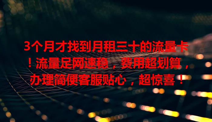 3个月才找到月租三十的流量卡！流量足网速稳，费用超划算，办理简便客服贴心，超惊喜！