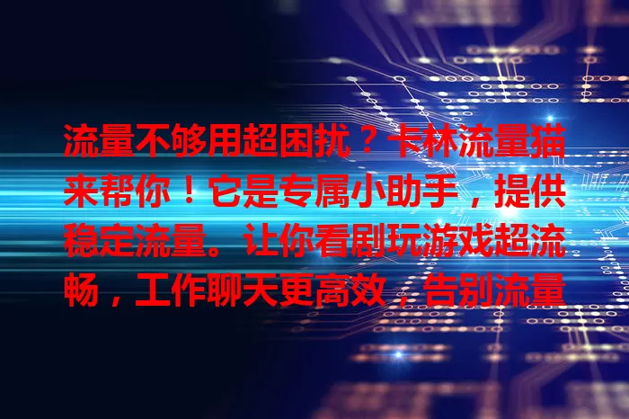 流量不够用超困扰？卡林流量猫来帮你！它是专属小助手，提供稳定流量。让你看剧玩游戏超流畅，工作聊天更高效，告别流量焦虑，畅享网络便捷乐趣