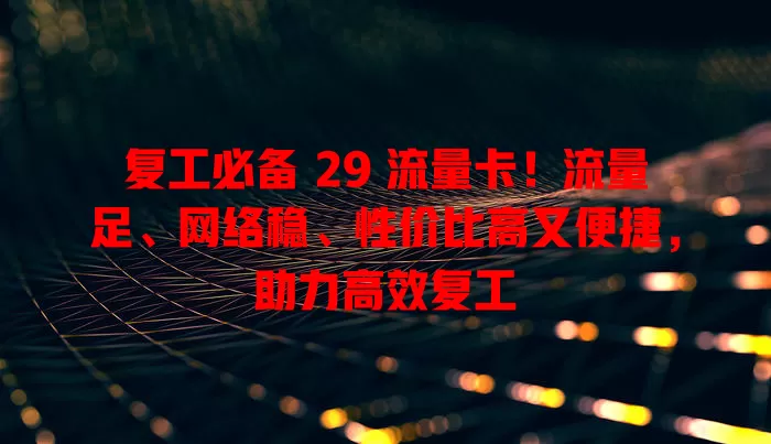 复工必备 29 流量卡！流量足、网络稳、性价比高又便捷，助力高效复工