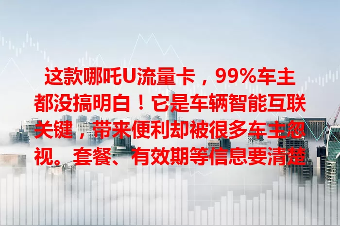 这款哪吒U流量卡，99%车主都没搞明白！它是车辆智能互联关键，带来便利却被很多车主忽视。套餐、有效期等信息要清楚，合理选套餐并关注有效期，才能让智能功能为出行添便捷！